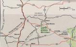 Color map showing major roads around Capulin area.