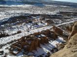 Kin Kletso in snow taken from cliff top.