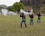 A small arms demonstration conducted at Fort Davis National Historic Site by living history 