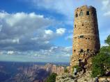Designed in 1932 By Mary Colter and constructed by the Santa Fe Railroad, The Desert View Watchtower overlooks the eastern end of Grand Canyon National Park. The Colorado River is visible lower left. D4325