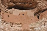The contrast of the two color of mortar colors is evident in this photograph. The red/darker morter on the bottom two thirds was applied by the NPS in the late 90's. The white/lighter morter on the top third was applied by the Sinagua over 700 years ago.