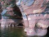 The most spectacular sea caves in the national lakeshore form in cliffs composed of the Devils Island Sandstone formation.