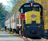 The Cuyahoga Valley Scenic Railway (CVSR) train pulls into a station