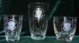 President Harry S Truman took his first cruise aboard the Presidential Yacht, USS Williamsburg on December 2, 1945. Commonly referred to as the “floating White House,” the yacht was where President Truman entertained family, cabinet members, congressmen, advisors dignitaries. The ship could accommodate 24 guests and a crew of 52. The glasses pictured here are part of an original set used by President Truman and his guests aboard the USS Williamsburg. Clear glass, white presidential seal, thumbprint pattern base. Manufactured by the Libbey Glass Company.