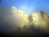 Mount Rushmore just coming out of the fog in October 2007