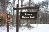 The Azalea trail sign in the snow
