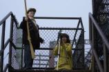 One of the 6th grade teams sets up a shot on the footbridge across the Potomac River. This group created the Dangerfield and Harriet Newby vodcast.