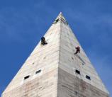 Daniel Gach and Emma Cardini from WJE conducting exterior assessment of the Washington Monument September 28, 2011