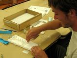 A graduate student prepares and pins specimens caught during the BioBlitz.