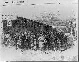 Drawing showing arrival of immigrants at Castle Garden in 1866.