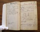 Pages 18-19 of Edison Laboratory recording session log, showing June 13, 1889 note about 654 wax cylinder blanks sent to Paris, France for Theo Wangemann. From notebook EDIS 1410.