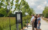 Orientation panels are located along the sidewalk to the Visitor Shelter The panels include a detailed map and descriptions of the Memorial Plaza.