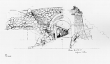 Separating carriage traffic above, from foot traffic below, the Olmsted firm designed the Ellicottdale arch in a ultra rustic-style. Roxbury Conglomerate (Puddingstone) was used as building material.