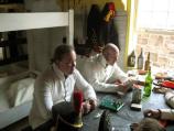 Two reenactors from the 1812 Marine and Navy guard recreate the off duty life of the Marines at Fort McHenry National Monument and Historic Shrine