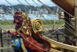 The Kalmar Nyckel, a replica of the ship that brought the first settlers from Sweden to Delaware in 1638, is highly decorated with carvings. This is the figurehead.