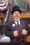 T.R. re-enactor Joe Wiegand greets the visitors.