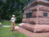 Pressure washing the General Anthony Wayne statue.