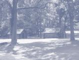 Reconstructed soldier cabin in the snow