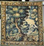 Wall tapestry with house, trees and animals