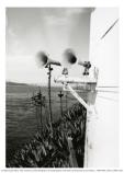 Detail of compressed air foghorns on south side of Alcatraz, 1992. Last time sounded.