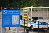 Seat is the tram that takes people with disabilities up to the cell house tour and back.