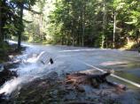 Kautz Creek flows across the park road the day after the storm