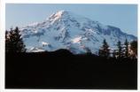 The snow-covered mountain as seen from Longmire.