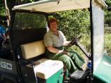 A campground host hard at work in Cougar Rock Campground, Mount Rainier National Park