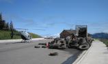 Tires ready to be loaded onto truck for transport to recycling facility.