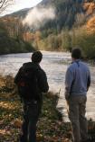 Two friends admire the Elwha River from Olympic Hot Springs Rd.