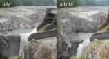 Glines Canyon Dam before and after controlled blasting, July 2012.