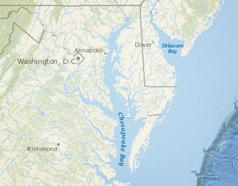 Map of the Chesapeake Bay area.