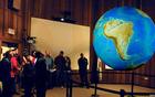 Point Reyes National Seashore ranger using the Science on a Sphere to talk about sea turtle migrations.