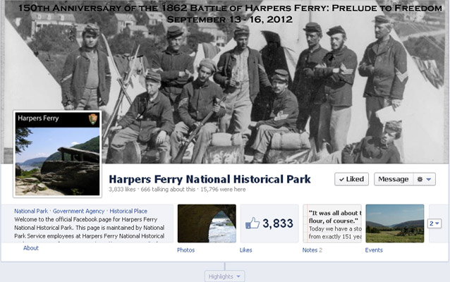 A snapshot of the Harpers Ferry National Historical Park's Facebook page