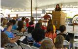 Luci Baines Johnson speaking to high school students 