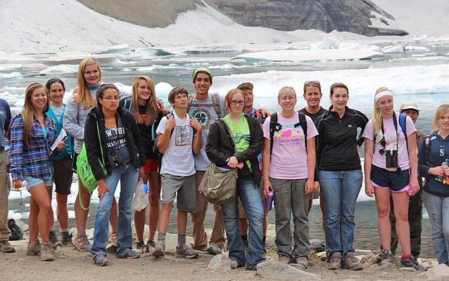International Baccalaureate high school students on field trip to Iceberg Lake to monitor mountain goat populations.