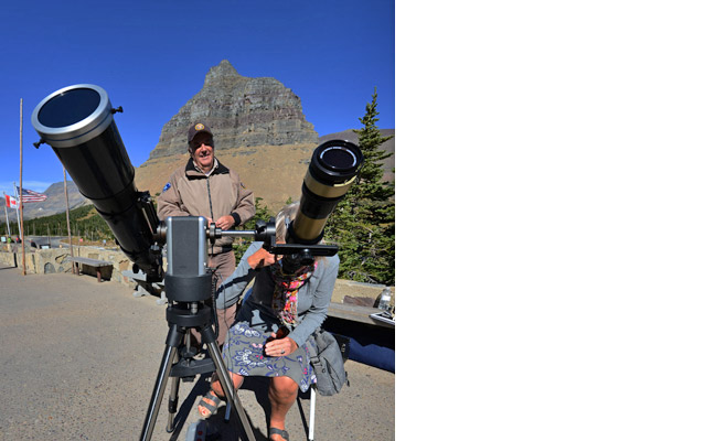 Solar telescopes set up at the Logan Pass Parking Area