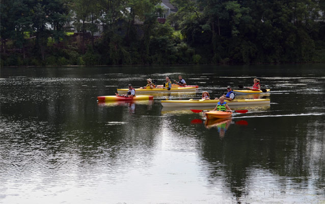 Kayaks on a river