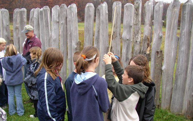 Children on a school field trip inside Fort Necessity