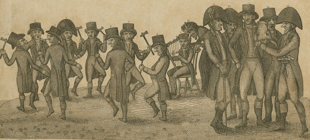 This 1812 political cartoon shows the warring Federalists and Republicans