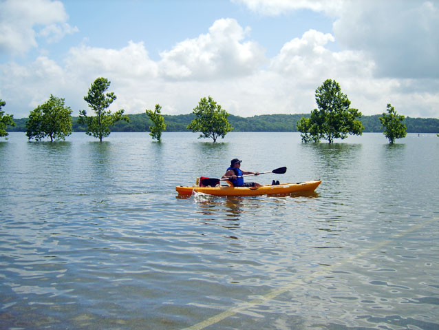 Kayaking across a flooded parking lot, Chickasaw NRA, July 2007