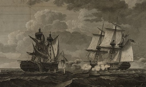 Sailing vessels engaged in a battle