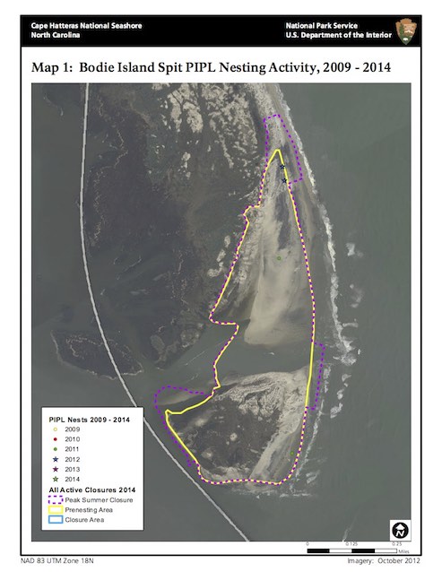 Map 1: Bodie Island Spit PIPL Nesting Activity, 2009–2014