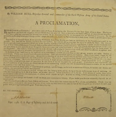 Image of General William Hull's Proclamation to residents of Upper Canada upon his invasion.
