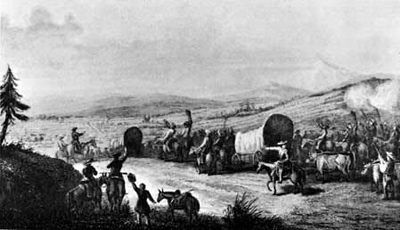 Illustration of a Santa Fe Trail caravan