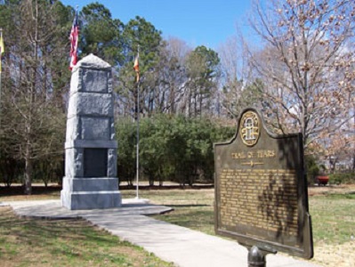 Monument at New Echota to the  Cherokees who died along the trail.