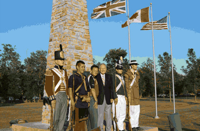 Canadian, British and American flags at Battle of Chippawa Monument