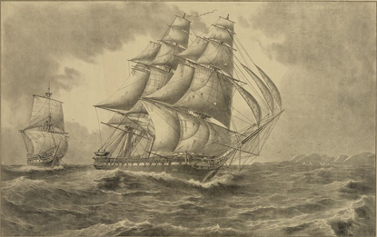 USS Constitution towing its capture: HMS Cyene, 1815