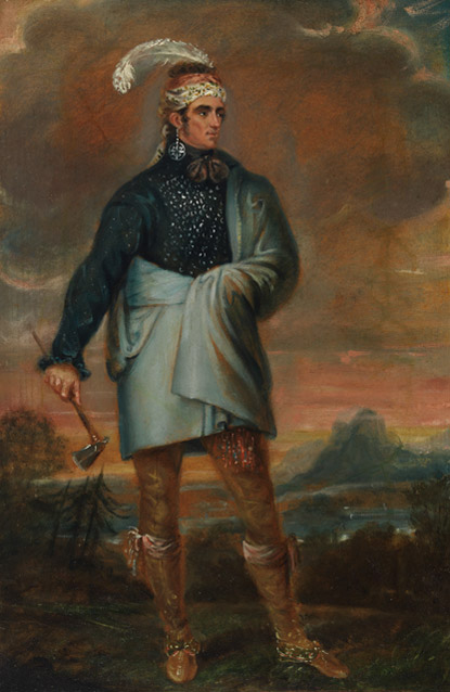 Teyoninhokovrawen, also known as Major John Norton, wearing elaborate Indian dress