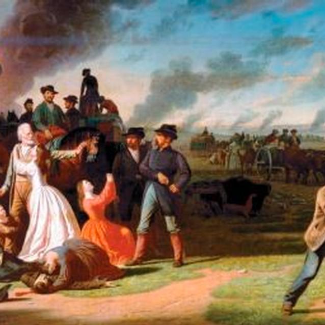 Painting showing removal of Missouri civilians from their homes by Union troops